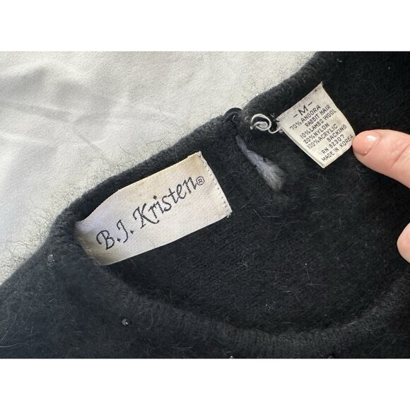 Vintage B.J. Kristen Angora Rabbit Sweater Embellished Beaded Black Size Medium - Picture 3 of 7